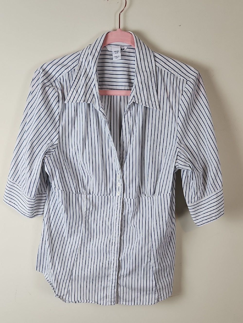 H&M White Shirt with Navy Stripes Large - Picture 1 of 11